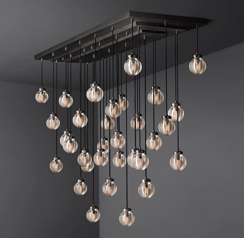 72 Inch Ribbed Glass Globe Rectangular Chandelier - Pearl