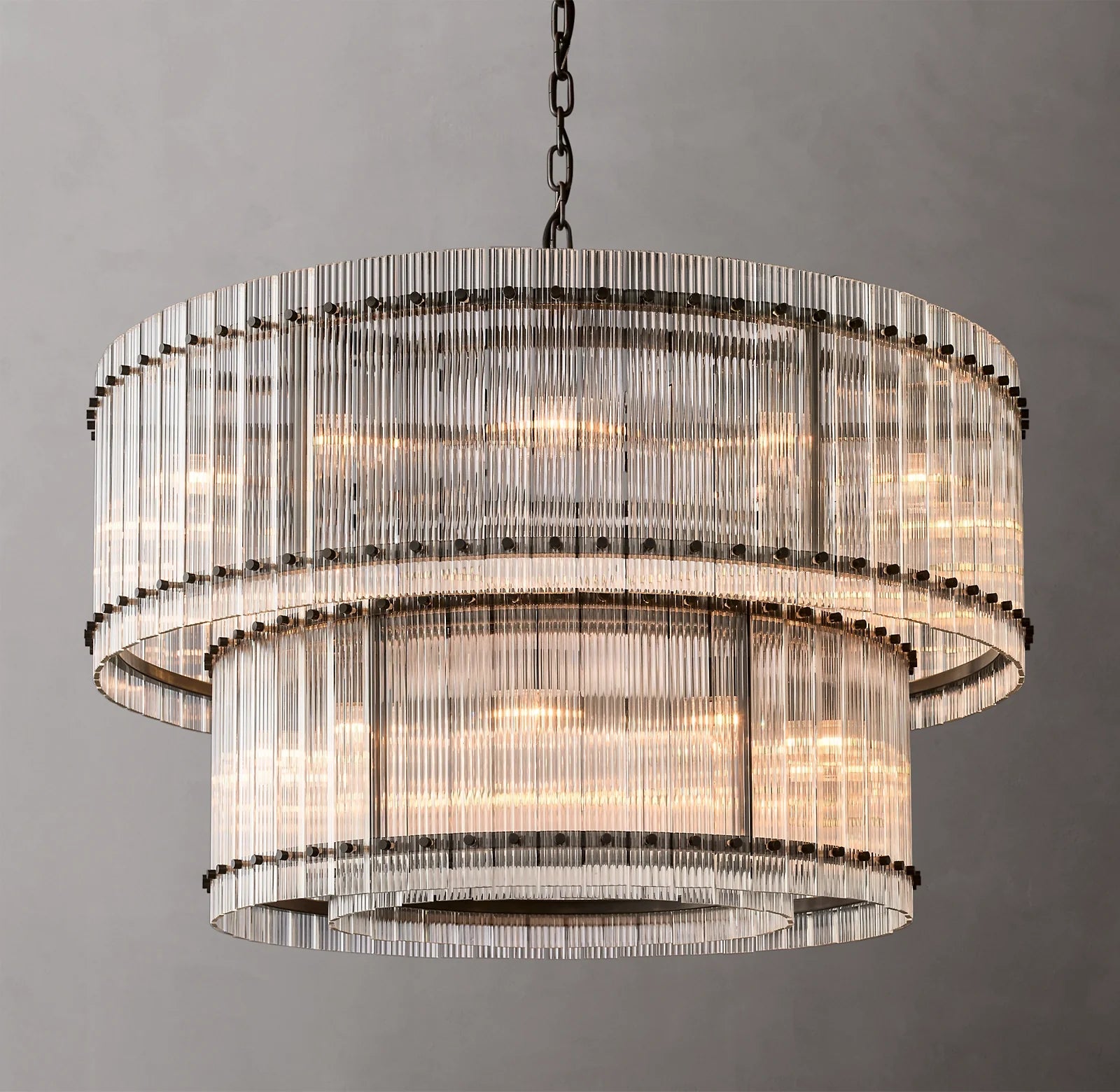 48 Inch Ribbed Glass Two-Tier Chandelier - San Marco