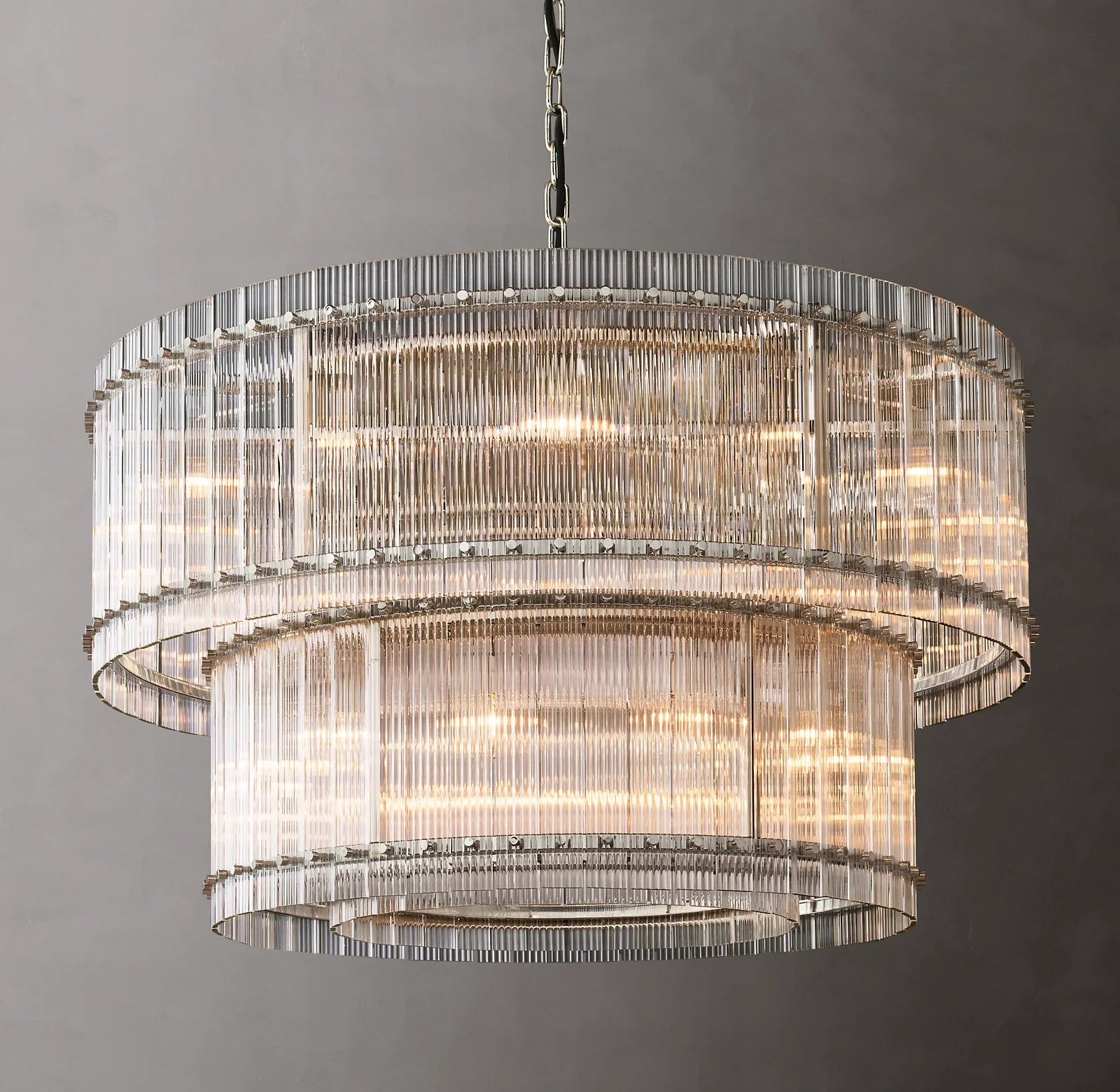 48 Inch Ribbed Glass Two-Tier Chandelier - San Marco