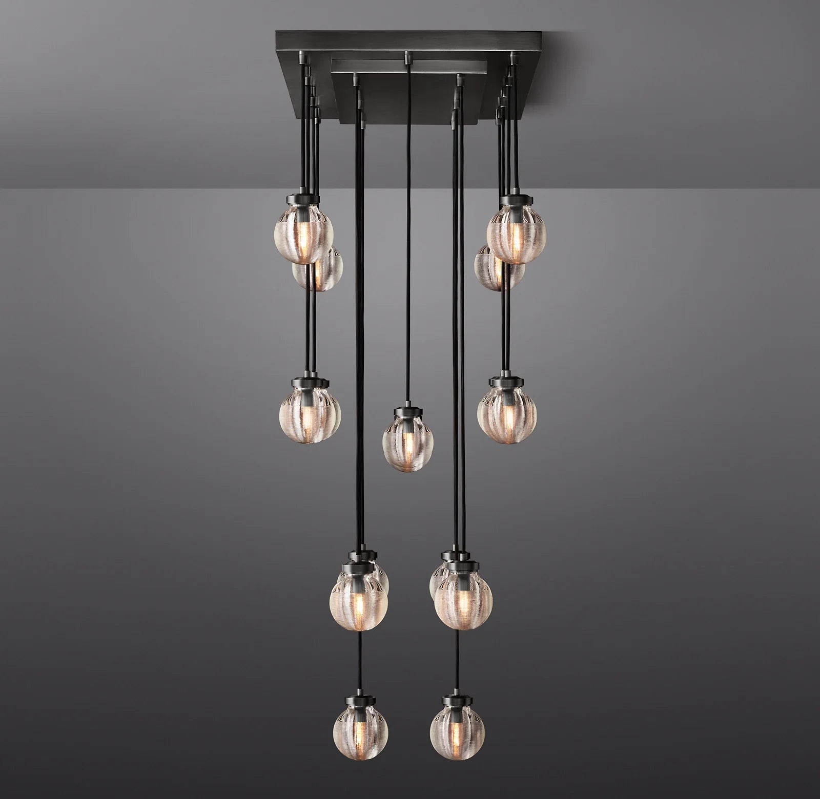 36 Inch Ribbed Glass Globe Rectangular Chandelier - Pearl