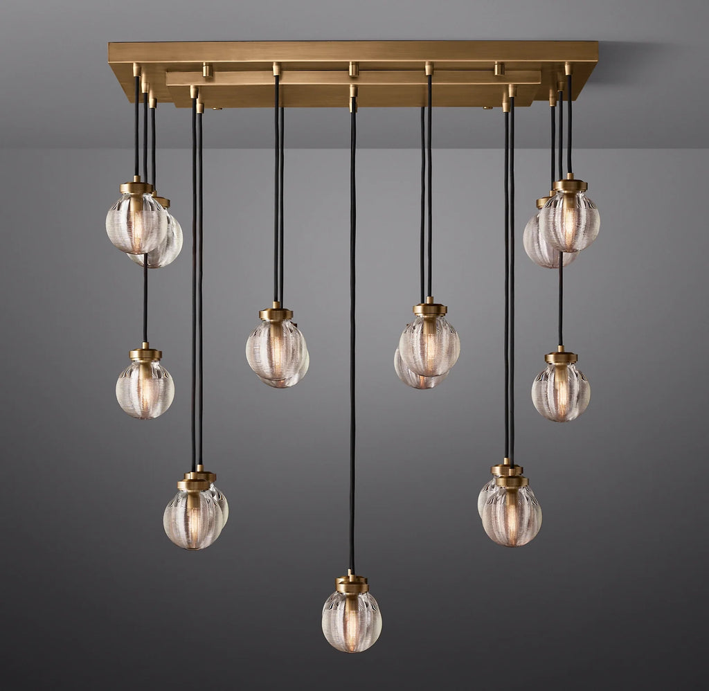 36 Inch Ribbed Glass Globe Rectangular Chandelier - Pearl