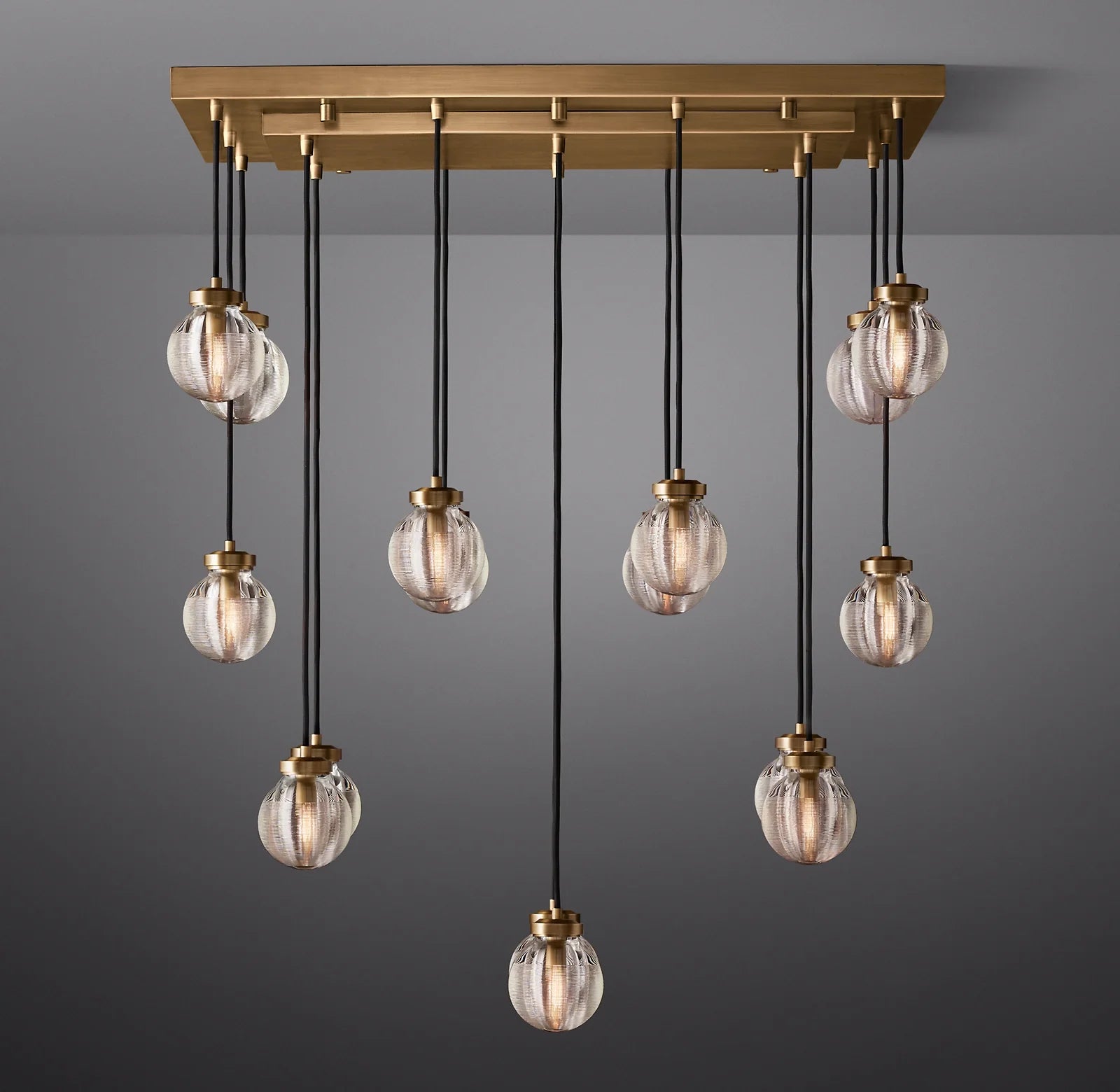36 Inch Ribbed Glass Globe Rectangular Chandelier - Pearl