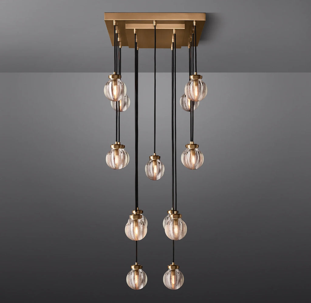 36 Inch Ribbed Glass Globe Rectangular Chandelier - Pearl