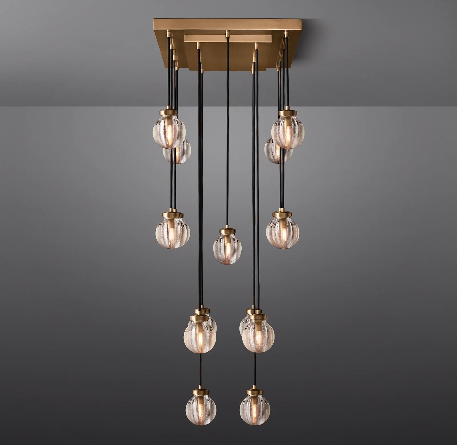 36 Inch Ribbed Glass Globe Rectangular Chandelier - Pearl