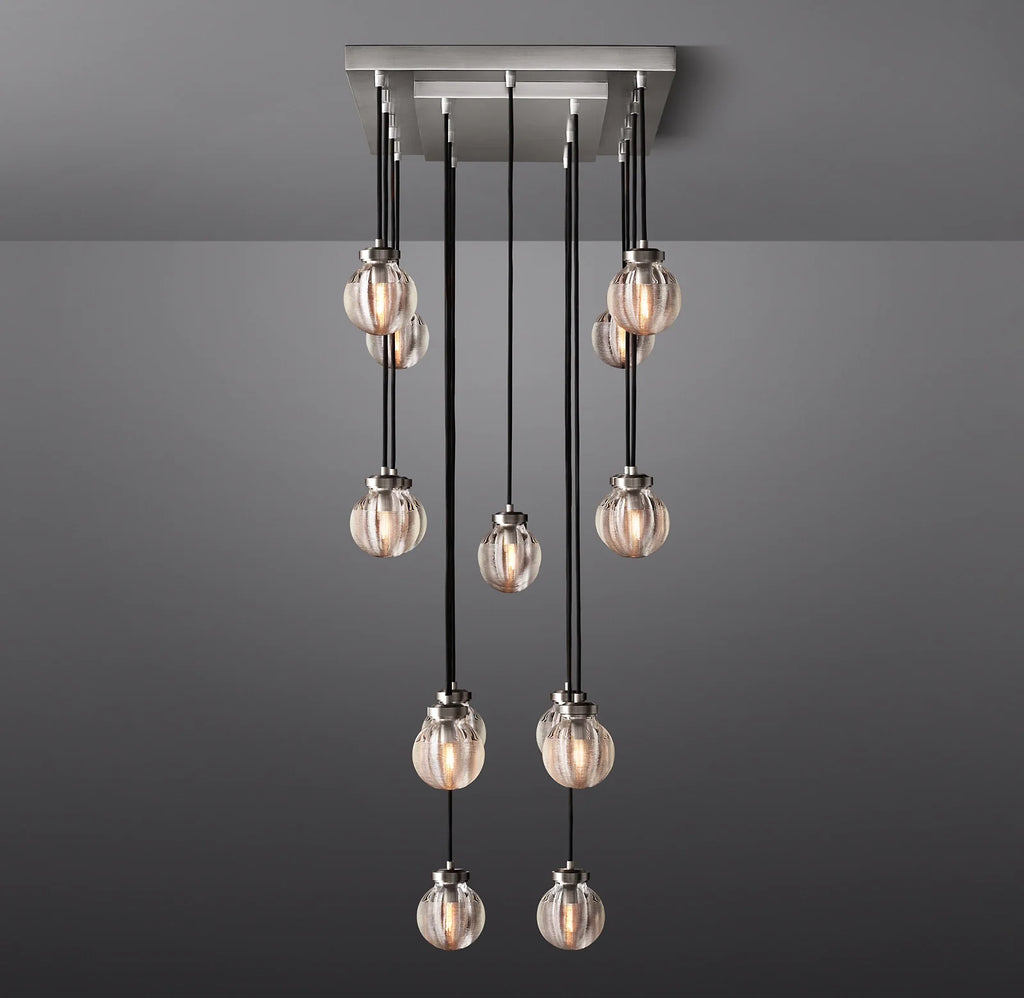 36 Inch Ribbed Glass Globe Rectangular Chandelier - Pearl