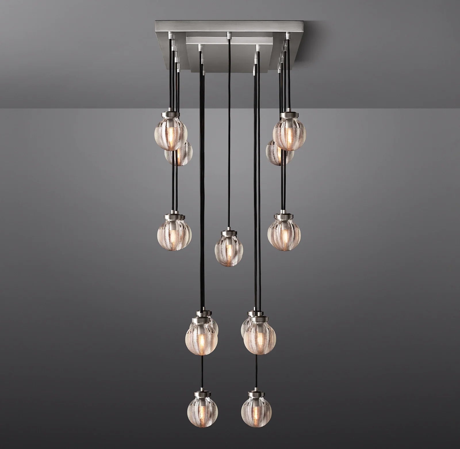 36 Inch Ribbed Glass Globe Rectangular Chandelier - Pearl
