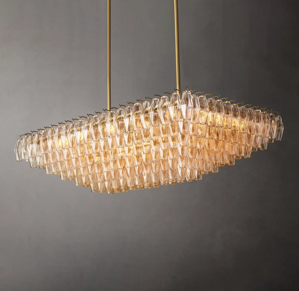 54 Inch Clear Murano Glass Tiered Rectangular Chandelier - Chiara
