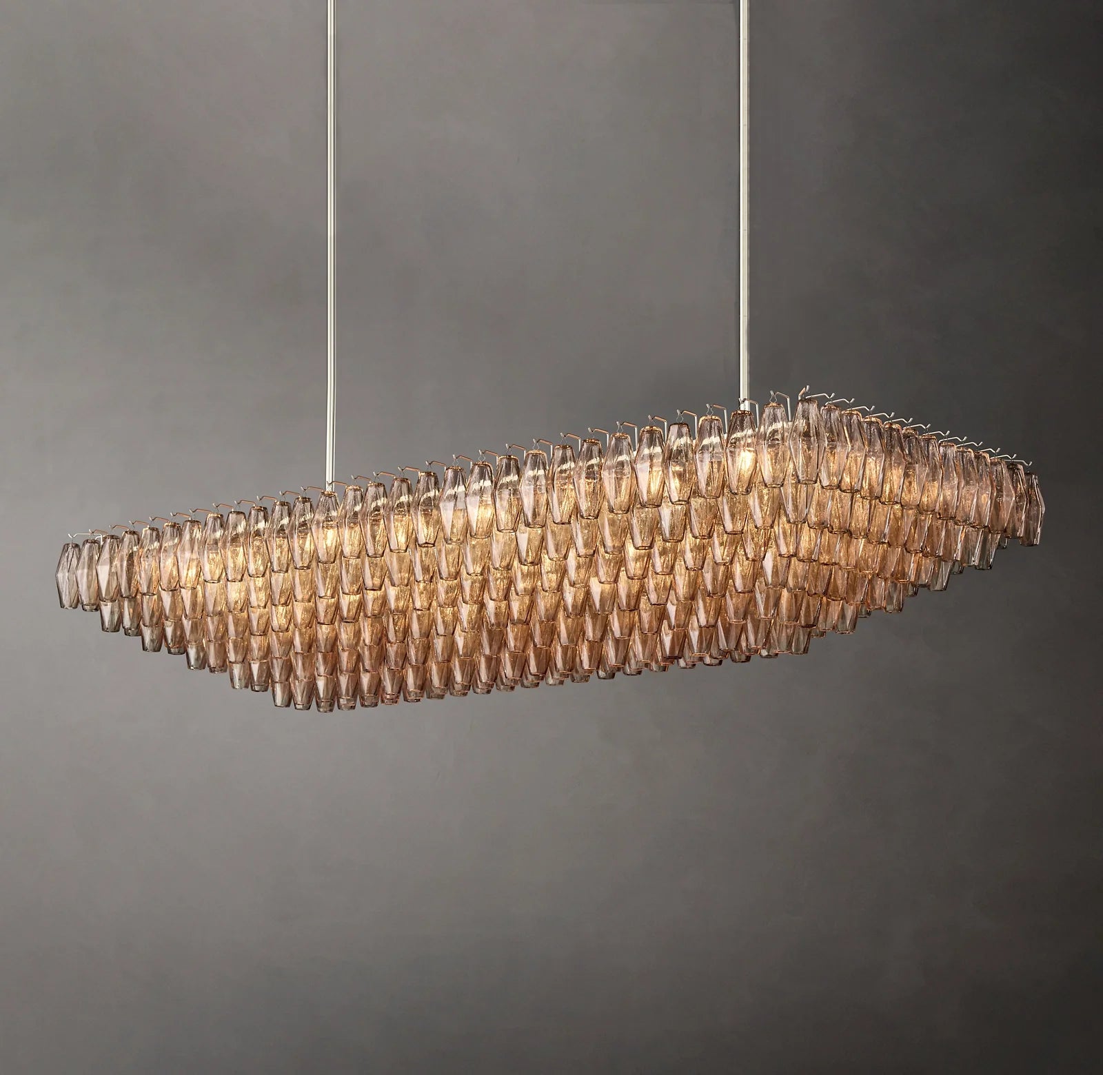 74 Inch Smoked Murano Glass Tiered Rectangular Chandelier - Chiara