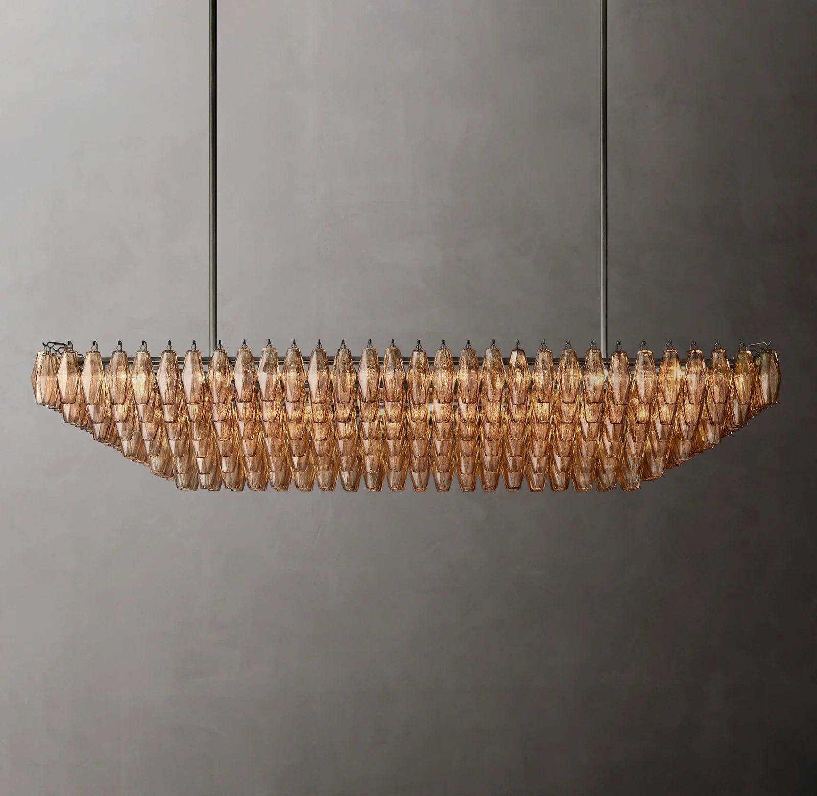 74 Inch Smoked Murano Glass Tiered Rectangular Chandelier - Chiara