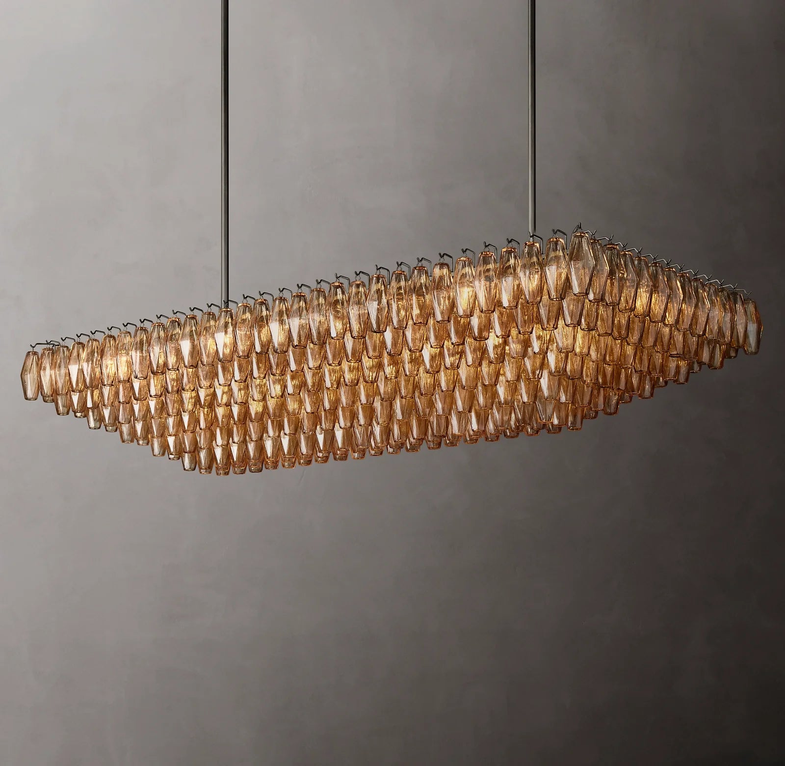 74 Inch Smoked Murano Glass Tiered Rectangular Chandelier - Chiara