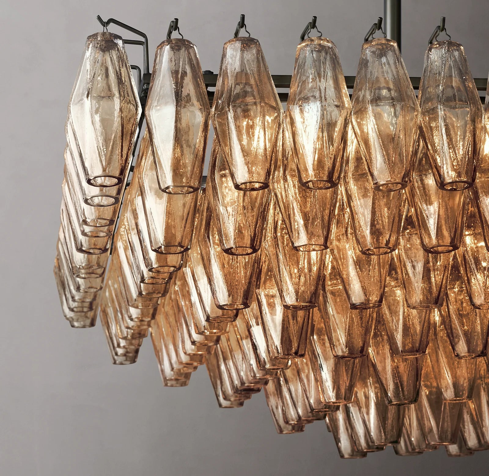 54 Inch Smoked Murano Glass Tiered Rectangular Chandelier - Chiara