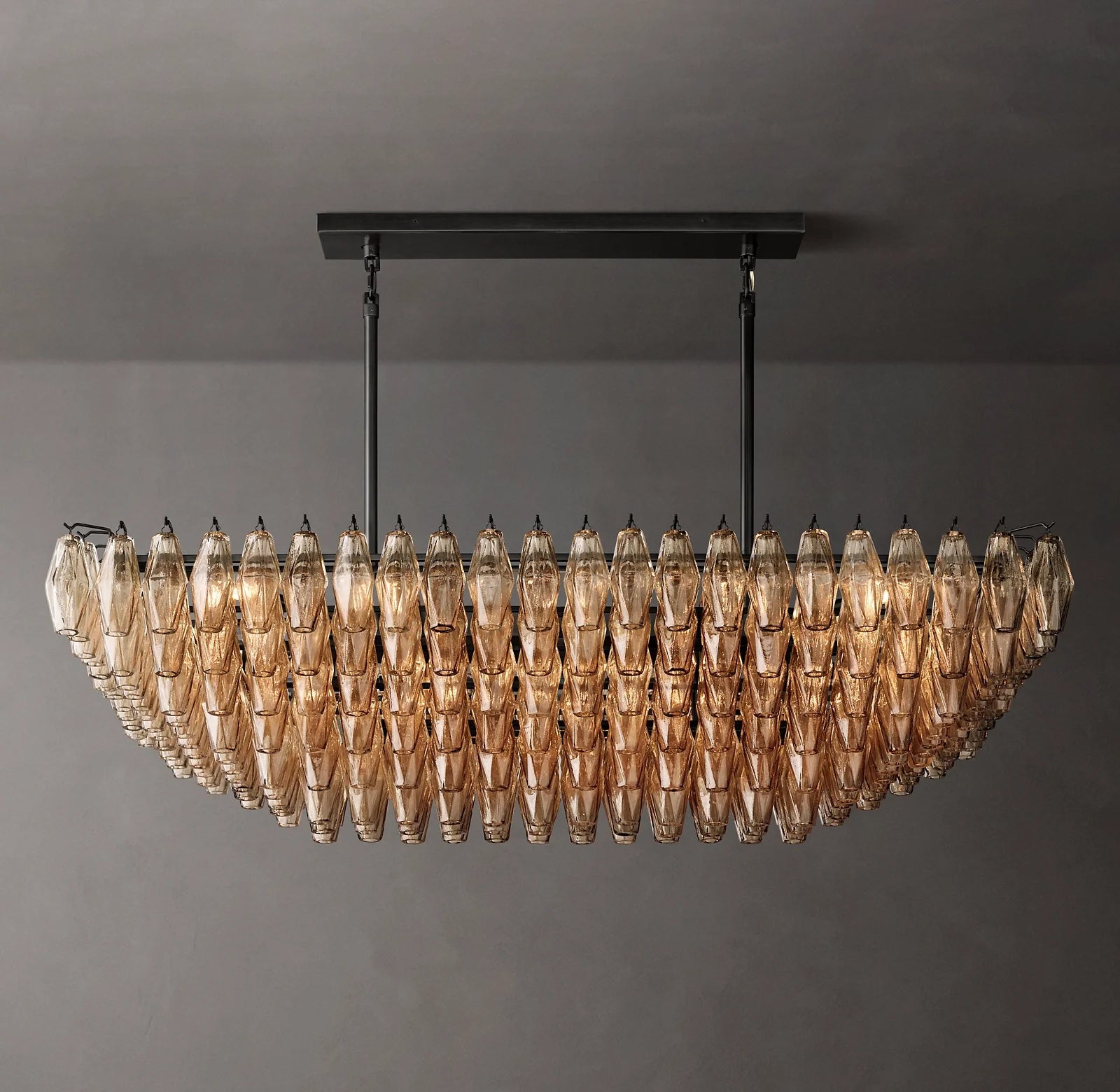 54 Inch Smoked Murano Glass Tiered Rectangular Chandelier - Chiara