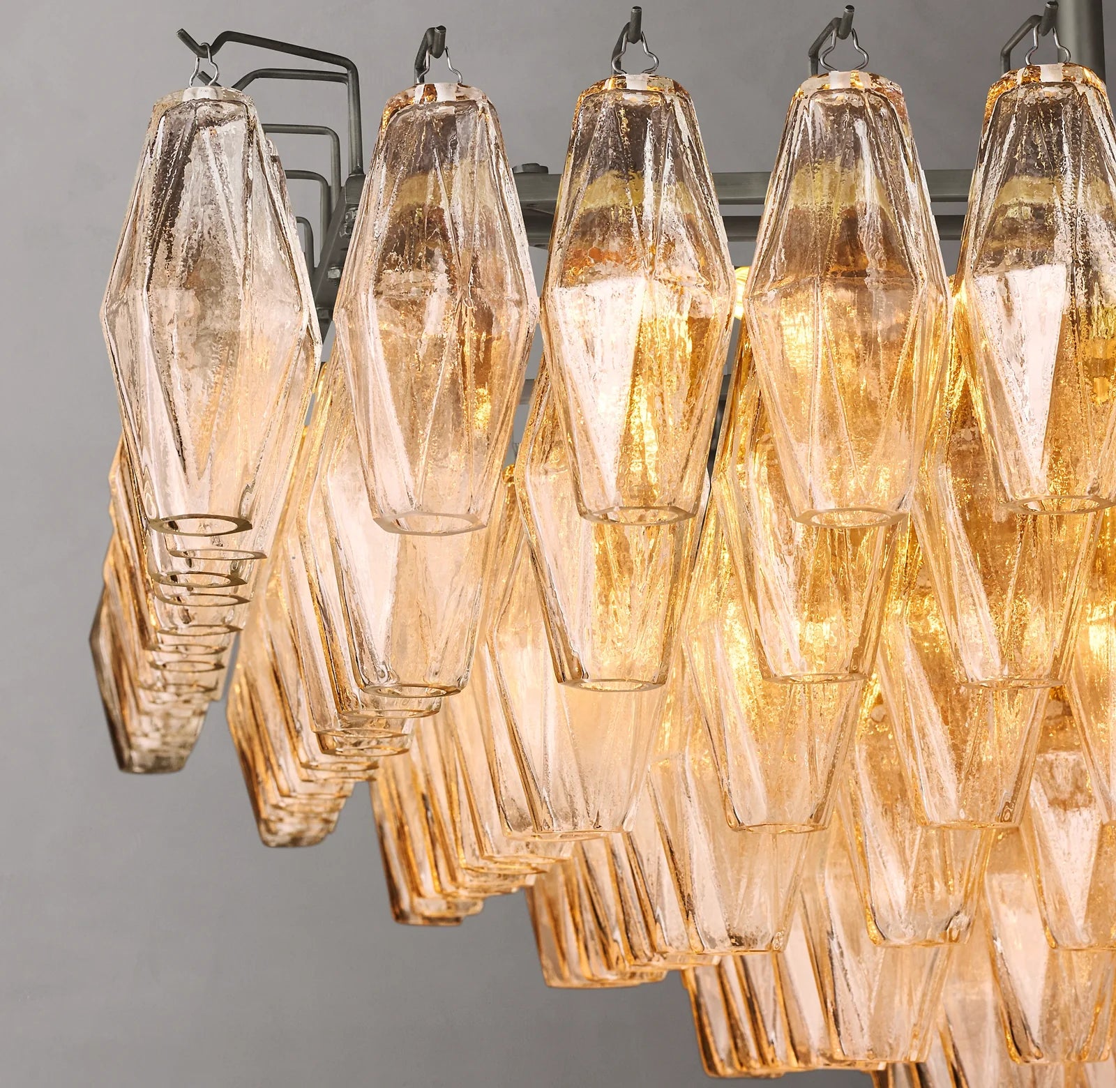 54 Inch Clear Murano Glass Tiered Rectangular Chandelier - Chiara