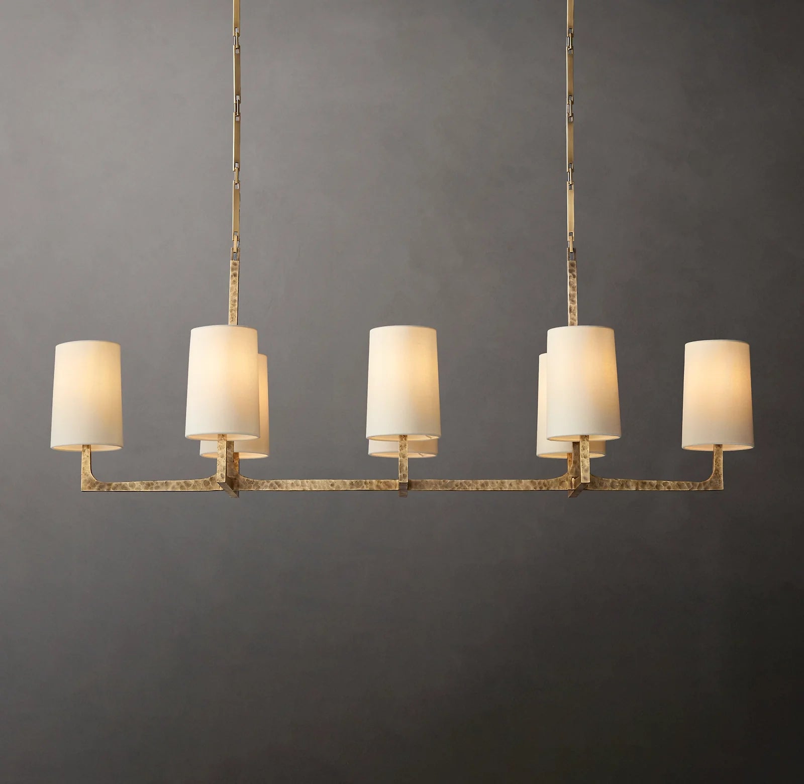 54 Inch Shaded Hammered Metal Linear Chandelier – Wright