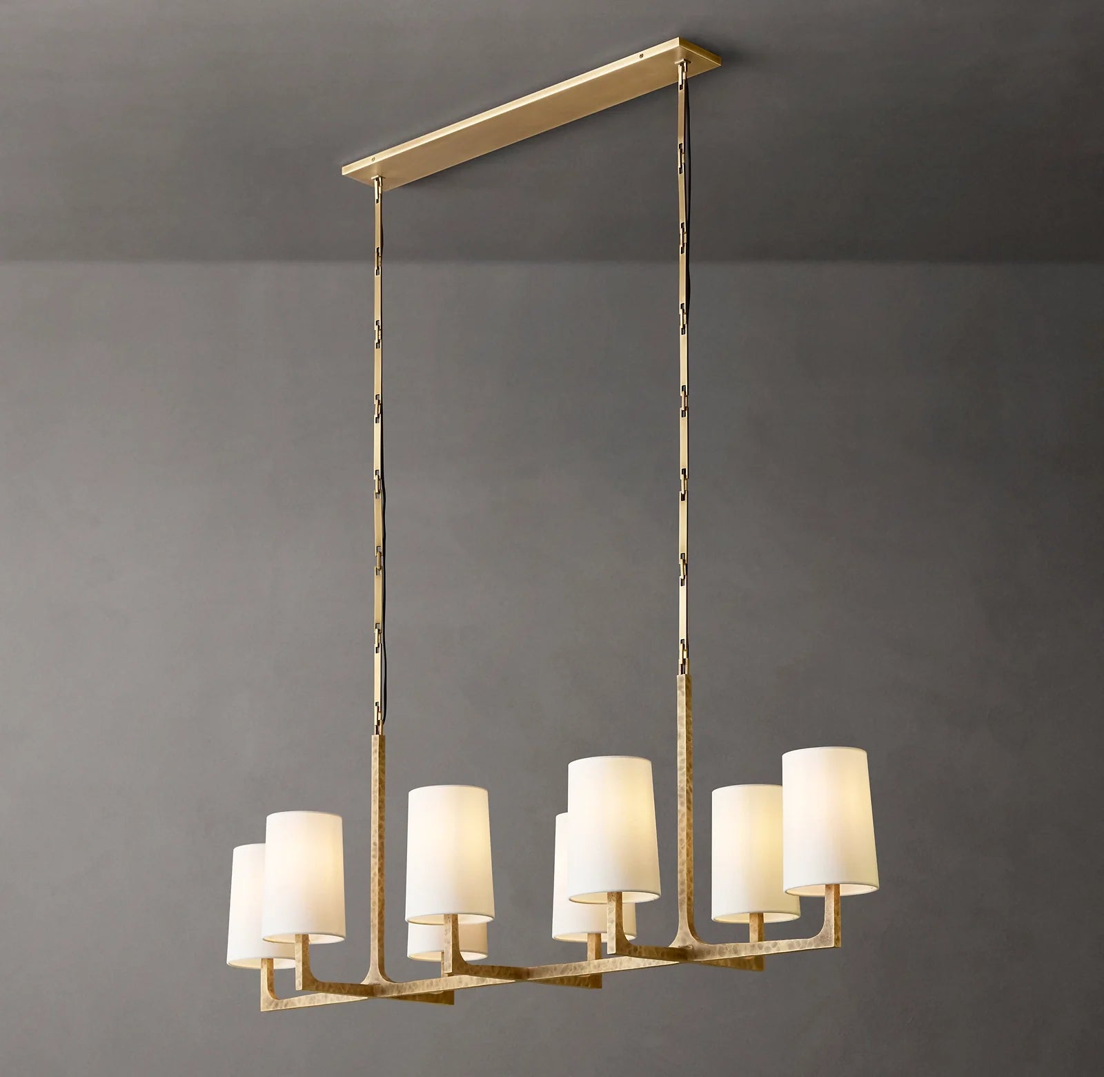 54 Inch Shaded Hammered Metal Linear Chandelier – Wright