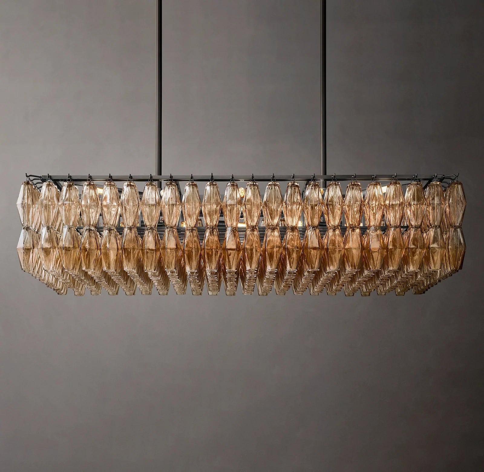 54 Inch Smoked Murano Glass Rectangular Chandelier - Chiara