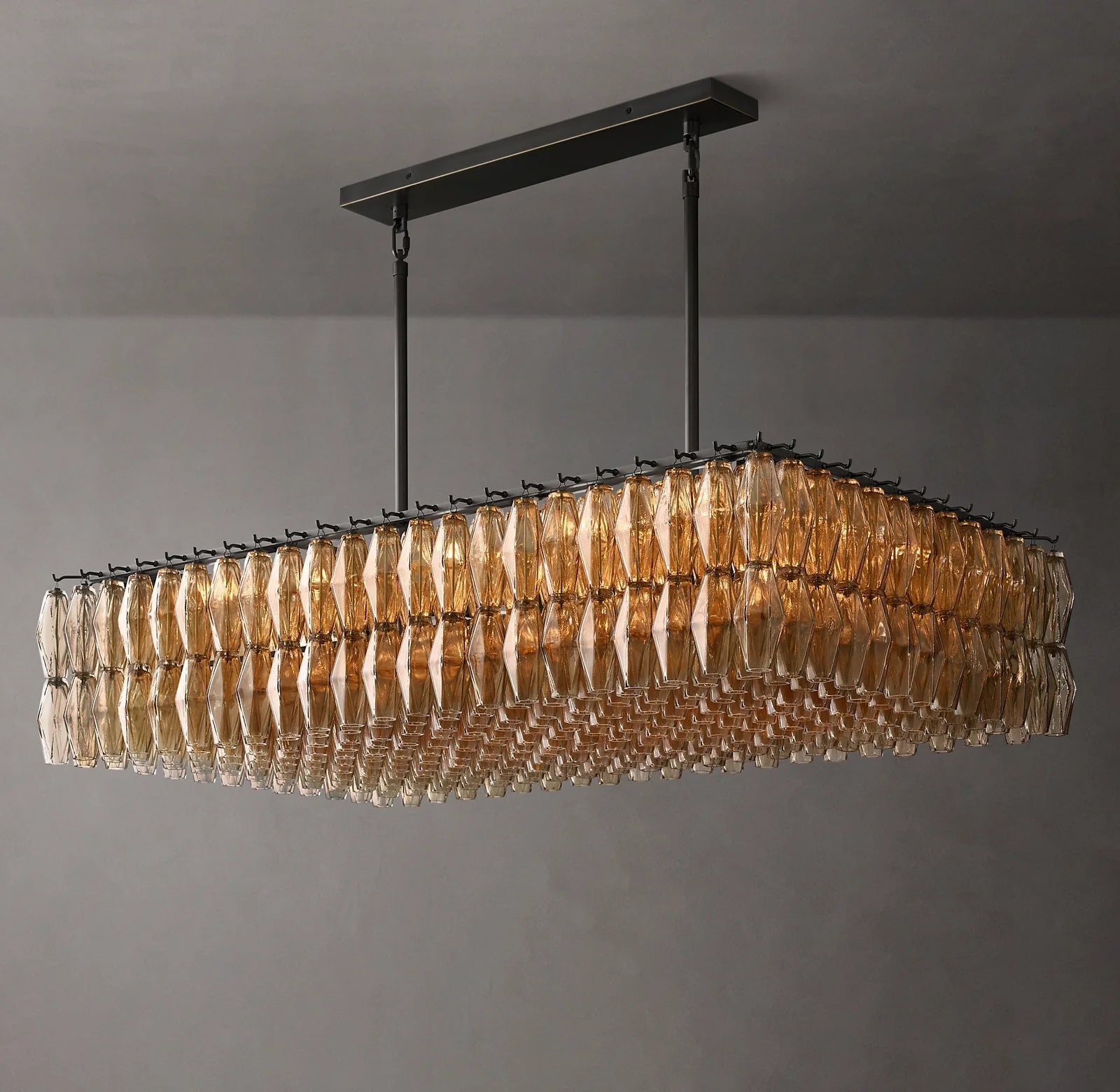 54 Inch Smoked Murano Glass Rectangular Chandelier - Chiara