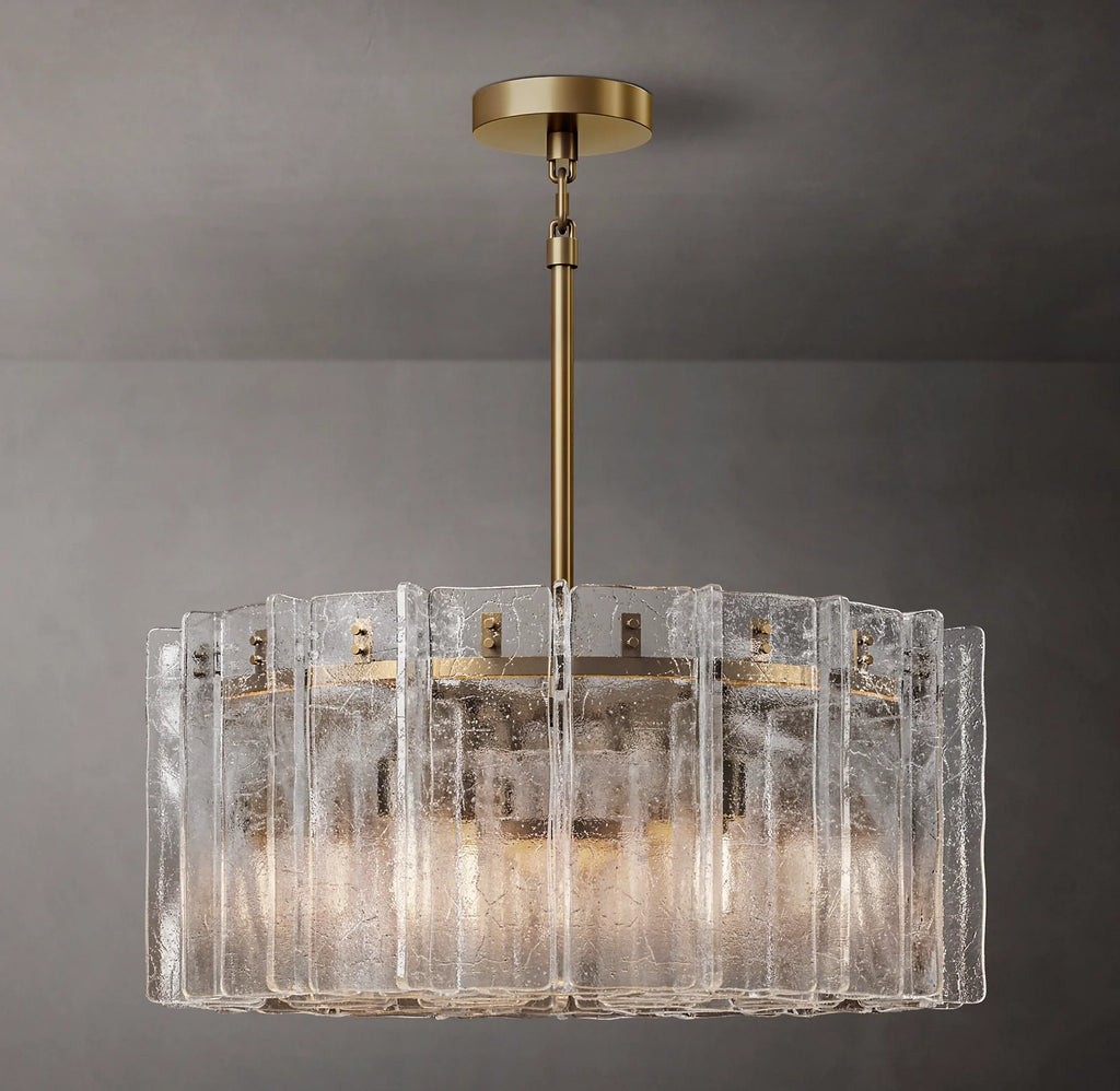 36 Inch Clear Hammered Glass Round Chandelier - Lattice