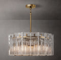 36 Inch Clear Hammered Glass Round Chandelier - Lattice