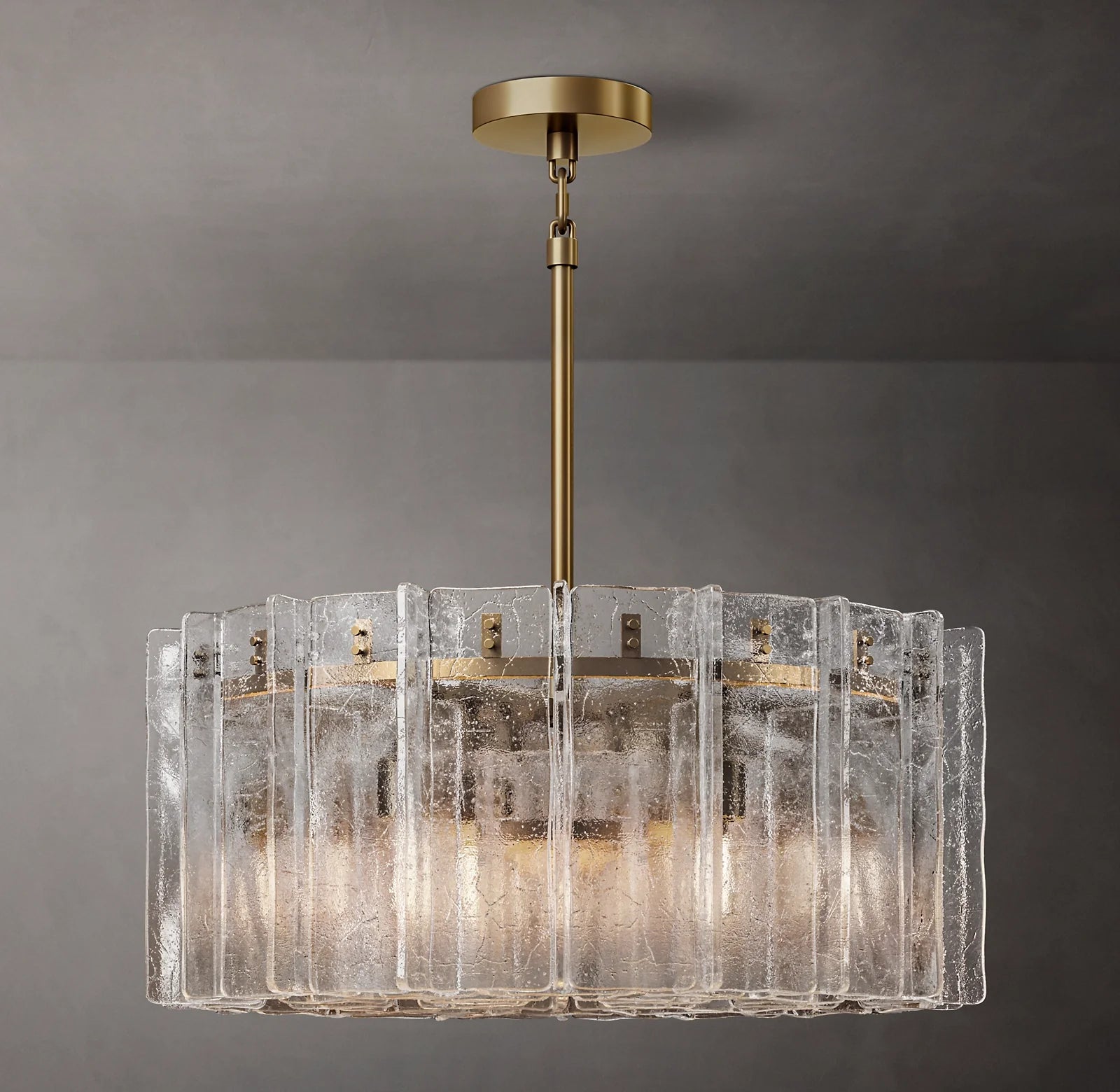 36 Inch Clear Hammered Glass Round Chandelier - Lattice