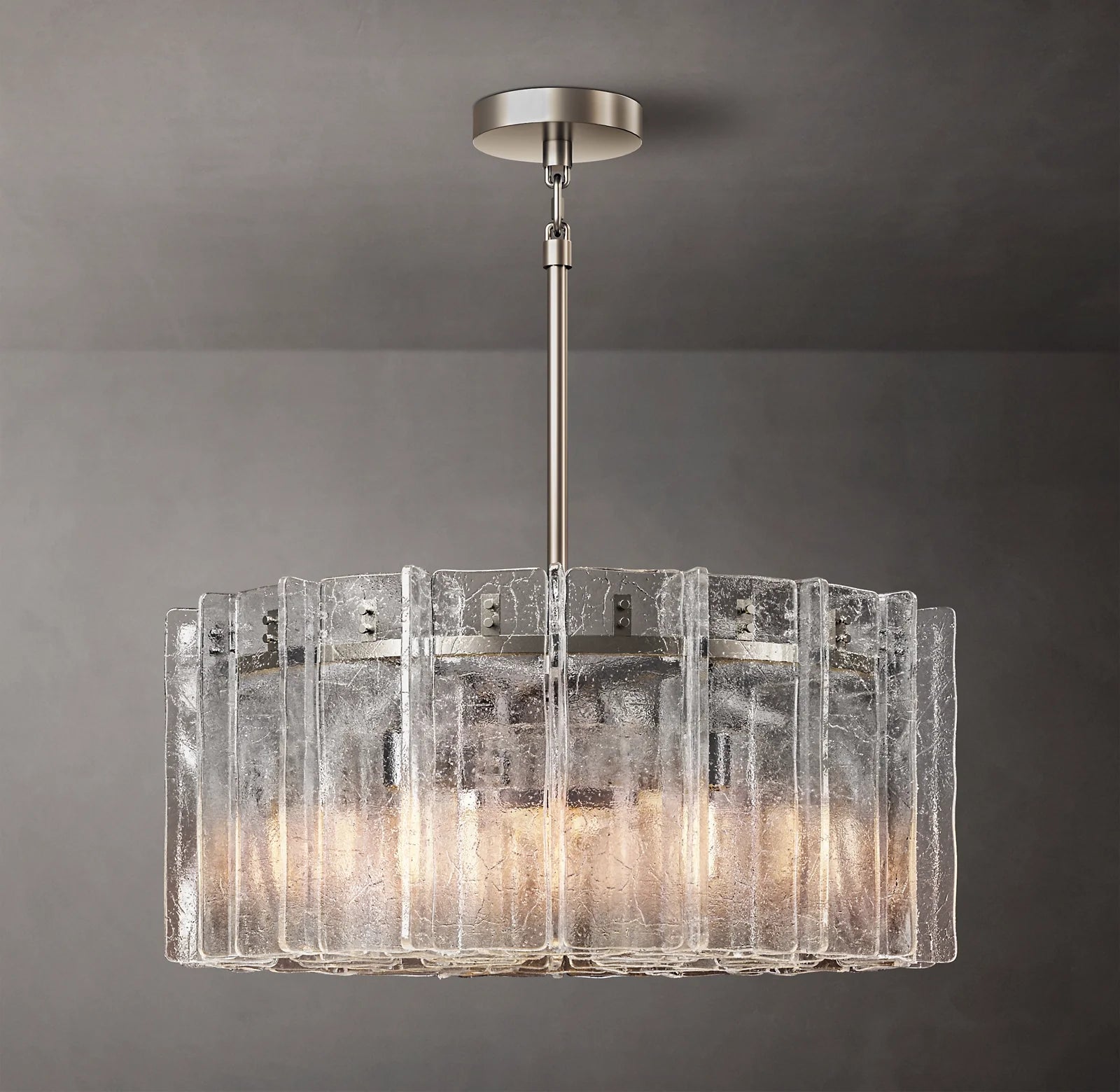 36 Inch Clear Hammered Glass Round Chandelier - Lattice